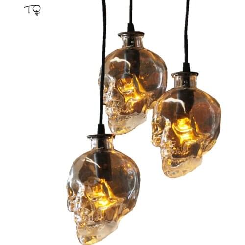 Retro Vintage Skull Head Glass Pendant lights Skull Bones Hanging lamp Light Fixtures Art Decor Salon Cafe Bar Studio Luminaire