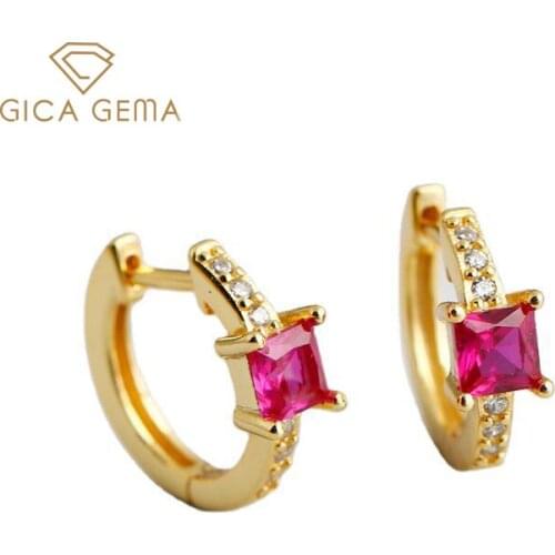 GICA GEMA Quare Color Zircon Earrings For Women Real 925 Sterling Silver Vintage Geometric Anniversary Engagement Jewelry