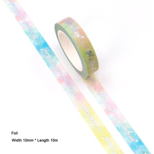 1PC 10MM*10M Foil Happy birthday washi tape Masking Tapes Decorative Stickers DIY Stationery School Supplies
