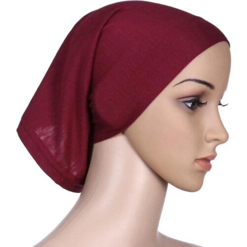 1 Pc Elastic Cotton Turban Hat Solid Color Women Warm Winter Headscarf Bonnet Inner Hijabs Cap Muslim Hijab Femme Wrap Head