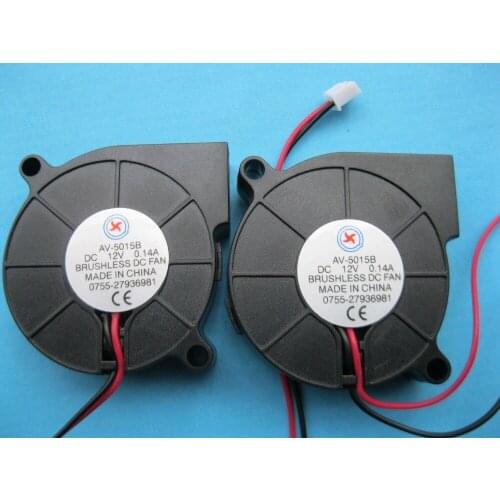 10 pcs Brushless DC Cooling Blower Fan 5015B 12V 50x50x15mm 2 Wires/Pins Black