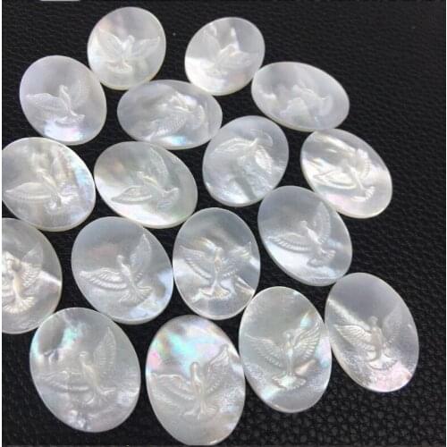 100pcs/lot)2021 New 15X20mm No Hole Natural Oval Cut Mother pearl shell peace pigeon Mother Pearl shell for DIY Jewelry