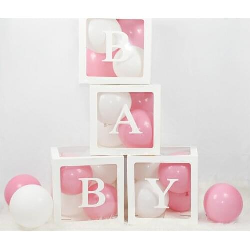 4Pcs/set DIY Transparent Box for Balloons BABY LOVE Blocks Baby Shower Christening Birthday Wedding Anniversary Party Decoration