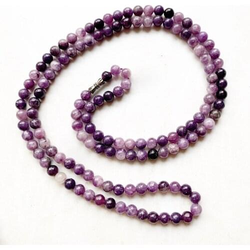 6mm Natural Lepidolite Beads Crystal Necklace Purple Crystal Mica Stone Bracelet Long Chain Beads Jewelry Lilac 1pc