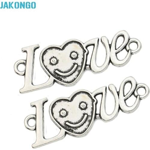 6pcs Antique Silver Plated Love Smile Face Connectors fit Jewelry Making Bracelet Findings Accessories DIY Craft 37x14mm