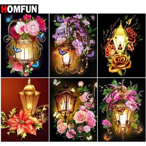 HOMFUN Diamond Painting Full Square/Round Drill 5D DIY "Light flowers" Daimond Embroidery Rhinestone Cross Stitch Decor