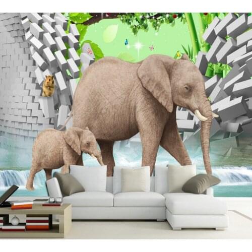 Free Shipping Lucky Fortune 3D Elephant Background Mural Custom Living Room Mural ChildrenS Room Cartoon Wallpaper Best Seller