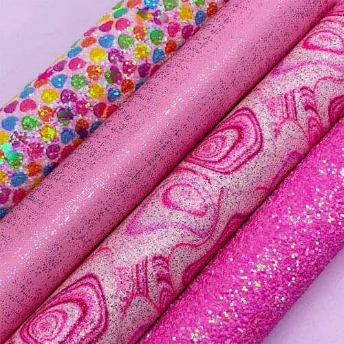 Candy Colors Polka Dots Glitter Leather, Rose Synthetic Leather, Iridescent Faux Fabric For Bow A4 21x29CM Twinkling Ming XM921