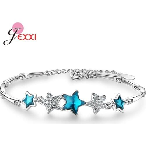 New Arrival 925 Sterling Silver Blue Star Charm Bracelets Link Chain Adjustable Bracelets For Women Party Wedding Jewelry