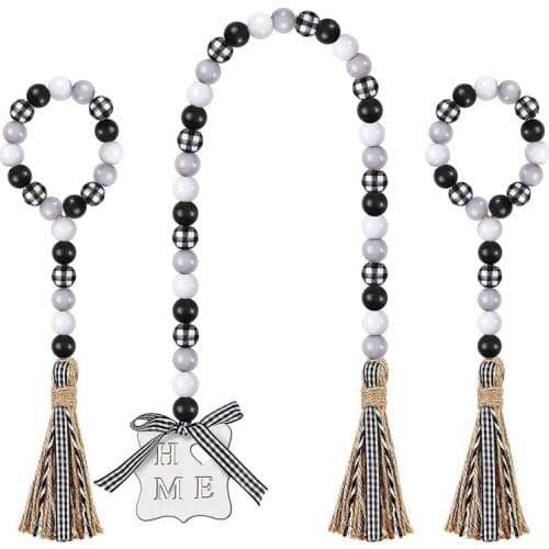 DIY Wooden Home Decoration Handmade Farmhouse With Tassels Rustic Wood Bead Garlands For Macrame Wall Hanging Ornament