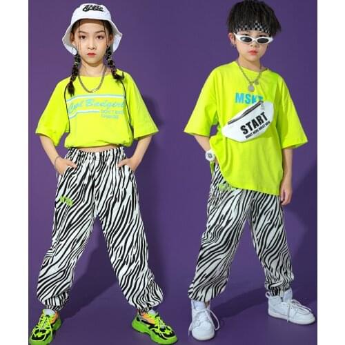 Childrens Dancewear Hip Hop Dance Costume Rave Outfit Cheerleader Uniform Stage Costume Cargo Pants Festival Clothing DL7905
