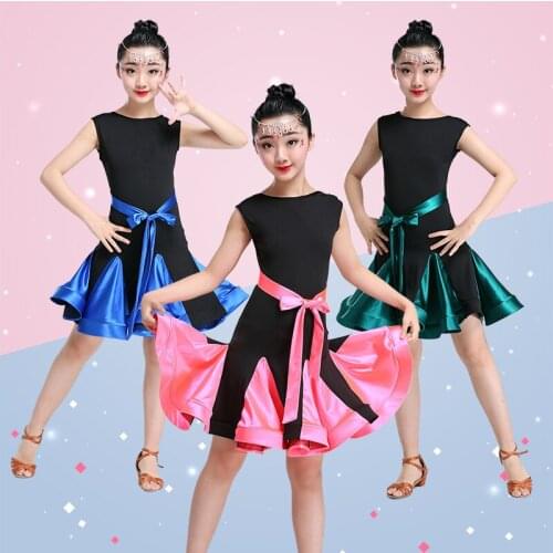 Multicolor Sleeveless Children Latin Dance Dress Girls Cha Cha Dress Ballroom Dancing Dress Kids Salsa Tango Dance Wear 90