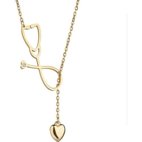 European And American Popular Jewelry Stainless Steel I Love U Doctor Stethoscope Pendant Necklace