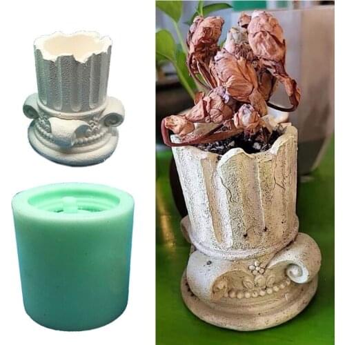 Ancient Greek Pillars Flower Pot Epoxy Resin Silicone Mold 3D Roman Column Succulent Plant Planter Pot Mold for Concrete X4YA