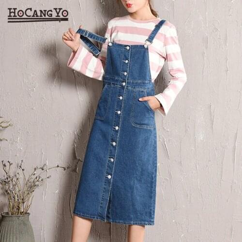 HCYO Plus Size 5XL Women Denim Dress Spring Autumn Spaghetti Strap Dresses Women Loose Casual Long Denim Sundress Overalls Dress