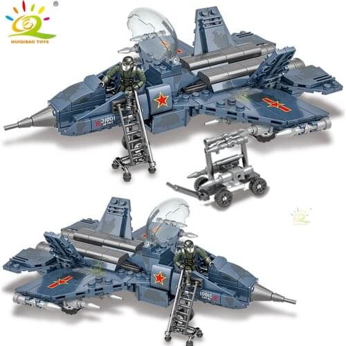 HUIQIBAO 386PCS Army Stealth Fighter Building Blocks Airplane Military City Plane Model Bricks Set Construction Children Toys