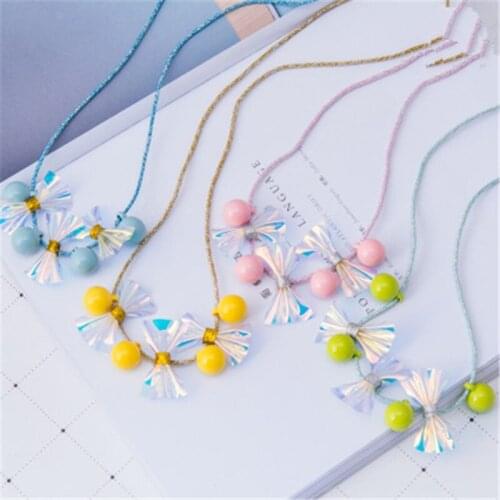 Korean Handmade Cute Cartoon Wreath Bow Knot Beads Princess Kids Children Girl Necklace Apparel Accessories-HZPR