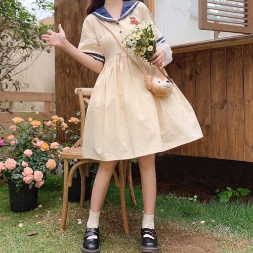 Summer Kawaii Preppy Style Dress Kawaii Cute Sailor Collar Jk Short Sleeve Lolita Dress Vintage Soft Girl Sweet Baby Doll Dress