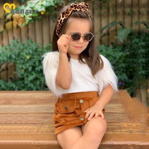 Ma&Baby 2-8Y Fashion Toddler Kid Girls Clothes Set Fur Shorts Sleeve T-shirt + Skirts Children Costumes Summer