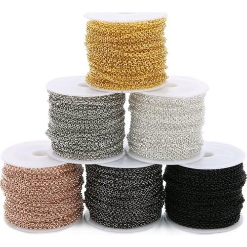 10 Yard 2/3mm Metal Iron Rolo O Link Chains Bulk Chain Gold Silver Color for Diy Bracelet Necklaces Making Findings Wholesale