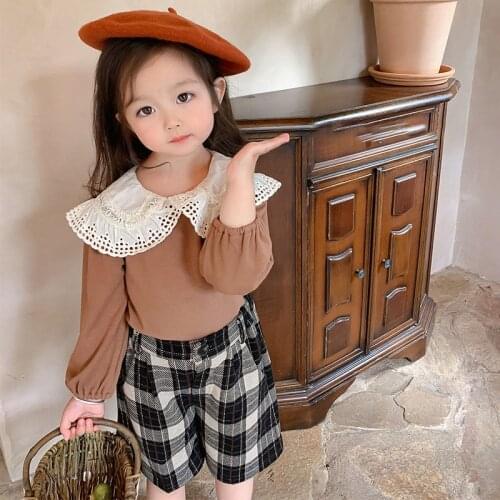 MILANCEL 2021 Autumn Kids Blouse Girls Clothes Big Lace Collar Base Shirt Kids Base Tops