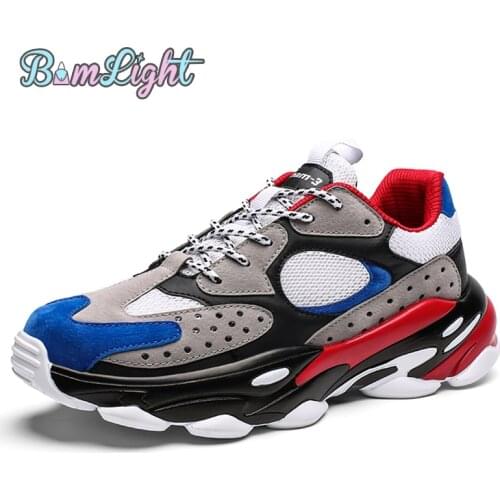 2020 New Dad Shoes Men Chunky Sneakers Quality Leather Mesh Patchwork Men Casual Shoes Comfortable Black Leisure Men Shoes 45