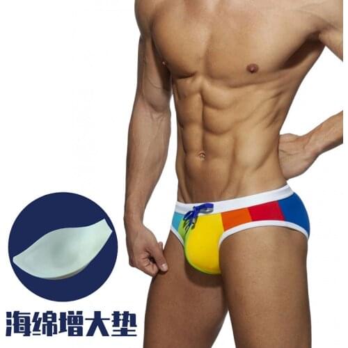 Paded Mens Rainbow Triangle Sexy Close-fitting Swimming Trunks Anti-exposure Beach Bikini Swimsuit For Men Swimwear Gay Love