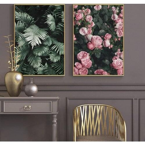 Green Leaf Rose Flower Canvas Nordic Poster Botanical Scandinavian Print Wall Art Painting Decoration Picture For Living Room