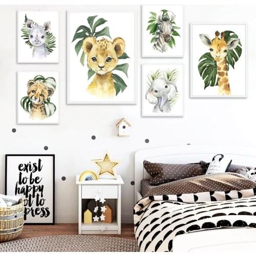 Baby Nursery Wall Art Canvas Poster Print Animal Cubs Lion Elephant Painting Nordic Kids Picture Children Bedroom Decor