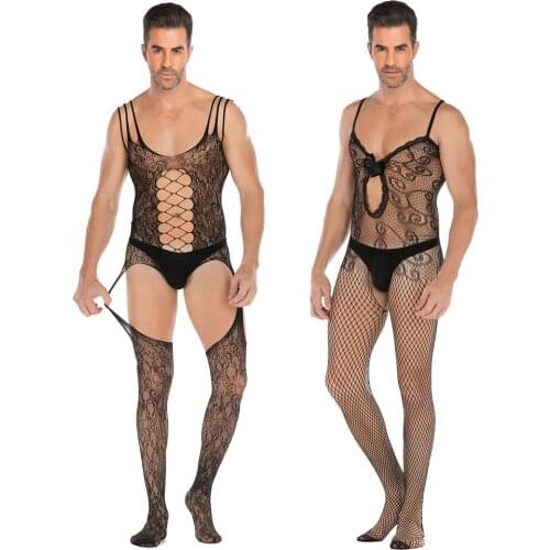 Mens sexy one-piece socks half sleeve open file uniform temptation high stretch jacquard one-piece net clothing alternative