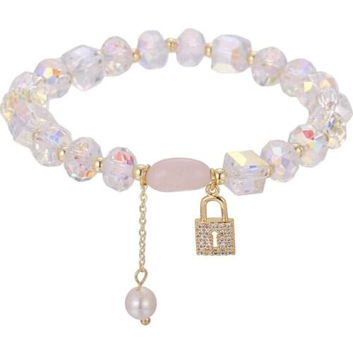 ONYSS New Fashion Bracelets For Women 14K Gold Plated Friendship Bracelets For Crystal 2021 Trend Jewelry Lock Acrylic Bracelet