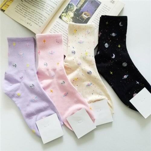 Harajuku Funny Socks Japanese Creative Moon Stars Socks Women Warm Cute Novelty winter women pink christmas socks cheap