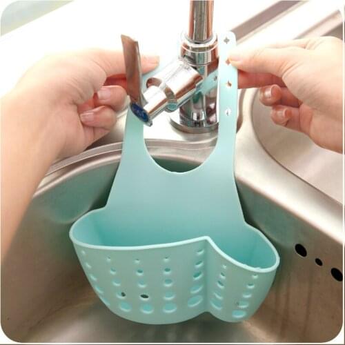 Cute Portable Home Kitchen Bathroom Sink Sponge Hanging PVC Shelving Rack Drain Faucet Storage Pail Shelves Tools Holder DC19