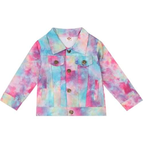 Pudcoco Baby Girl Coat Full Length Regular Sleeve Pocket Decorated Single Breasted Tie Dye Printed Turn-down Collar Clothing