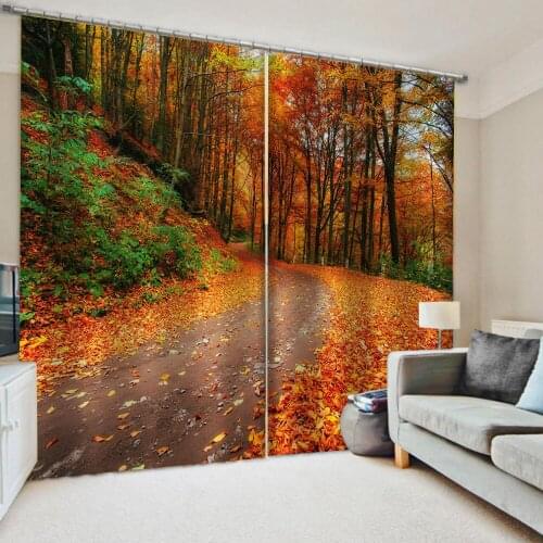 Customized size Luxury Blackout 3D Window Curtains For Living Room nature scenery gold forest curtains Decoration curtains