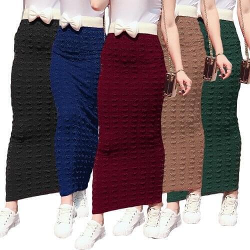 Sexy Women Maxi Skirts High Waist Knitted Stretch Bodycon Sheath Long Skirt Solid Color Tight Pencil Skirts Islamic Club Wear