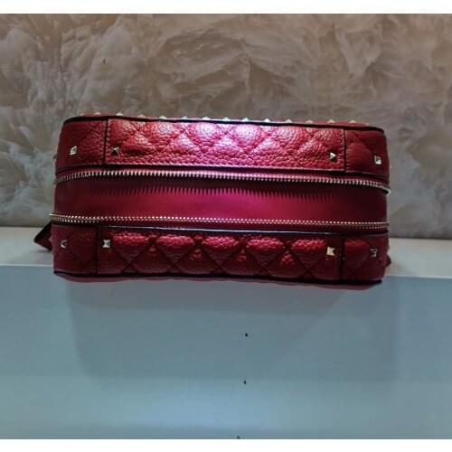 Genuine Leather Dianmond Lattice Rivet Shoulder Bag for Female Purses and Handbags Luxury Designer Crossbody Bags for Women