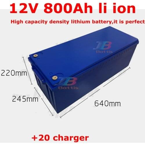 Waterproof li ion 12V 800AH lithium ion battery with BMS for golf cart backup power Solar energy storage MPPT + 20A Charger