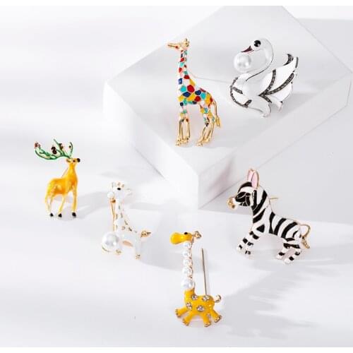 WYBU Zebra Swan Deer Giraffe Brooches for Women Cute Animal Brooch Pin Fashion Jewelry Gold Color Gift For Kids Exquisite Broche