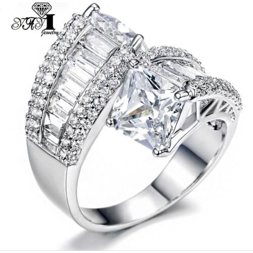 YaYI Jewelry New Fashion Princess Cut White Natural GemStone Zircon Stamped S925 Silver Color Engagement wedding Party Rings