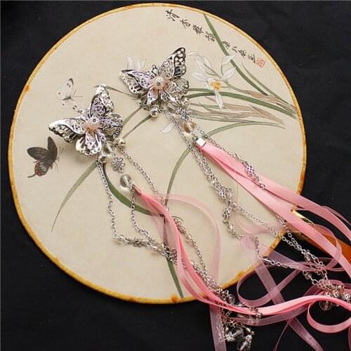 Ribbon chinese ancient butterfly hair flower accessories flower hair clip hair decoration princess cosplay products han fu