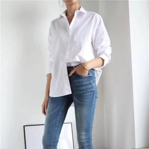 Women Shirt Spring Summer Simple Blouse New Boyfriend Style Classic Silhouette Solid Blouses