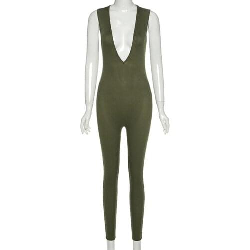 Female Romper Outfit 2021 Summer Ribbed Sleeveless Skinny Jumpsuits Deep V Sexy Activewear Fitness Elastic Streetwear