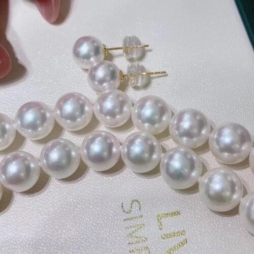 D413 Pearl Set Fine Jewelry Solid 18K Gold Natural Round 7-8mm and 8-9mm Fresh Water White Pearls Jewelry Sets for Women