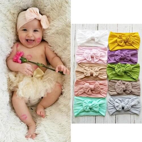1Piece Baby Hat 0-72 Months Beanies Elastic Soft Hair Bands Bowtie Headbands Solid Bandanas Cute Nylon Childrens Summer Turban