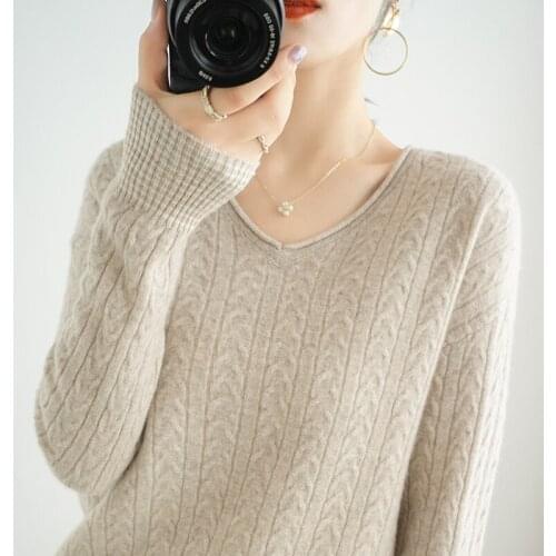 100% Wool Knit Women Sweater 2021 Winter Clothes Womens Jumper V Neck Soft Warm Knitted Pullover Tops Solid Knitwear S--XXL