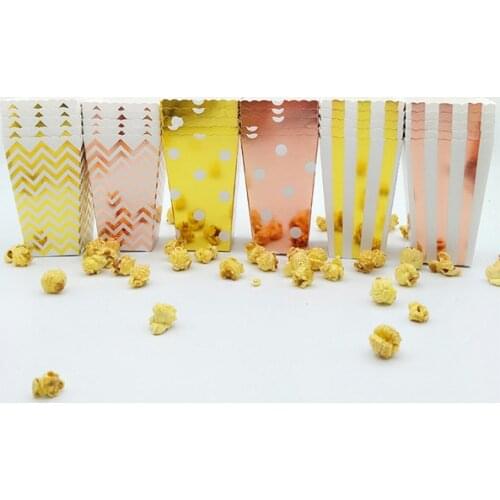 12pcs Popcorn Box Fashion Vintage Retro Design Foil Gold/Silver/Rose Popcorn Bags & Popcorn Tubs for Baby Shower Children Party