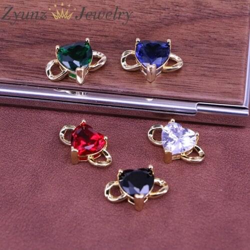 20PCS, Crystal Heart Charm Pendants Connector For Jewelry Making Accessories DIY Bracelet Necklace