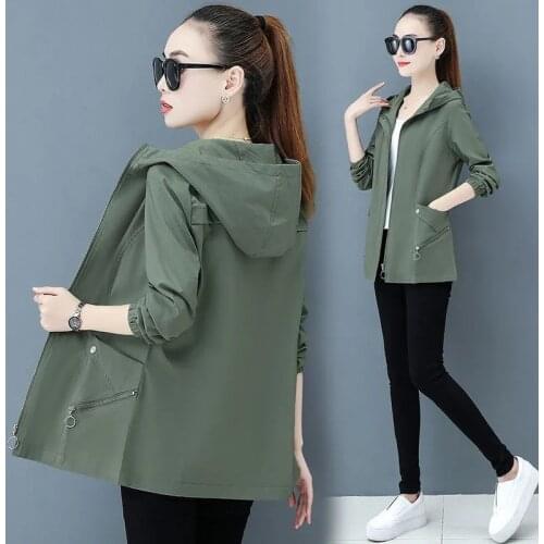 2021 New Autumn Women Jacket Long Sleeve Casual Windbreaker Famale Hooded Pocket Zipper Bomber Jacket Femme Outerwear