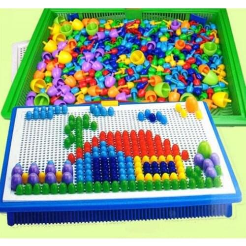 296Pcs/Set Mushroom Nail DIY Handmade Toys Children Kids Educational Toys Children Intelligent 3D Puzzle Game Jigsaw Board Gifts